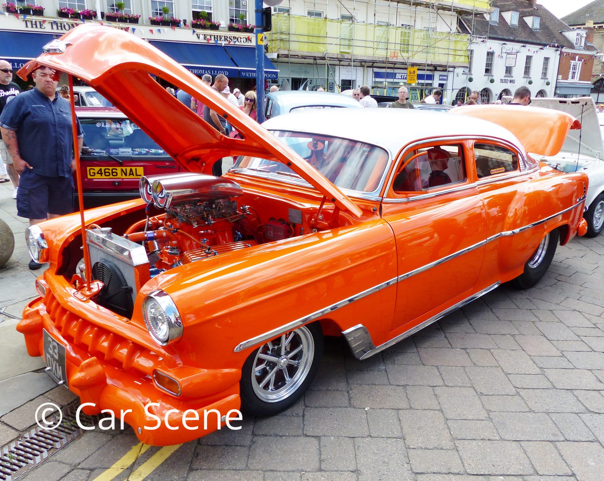 Heavily customised 1950s Chevrolet Coupe front side view