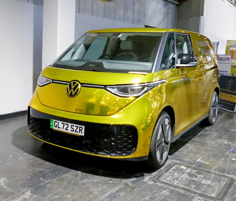 Volkswagen ID. Buzz van in stunning fluorescent gold