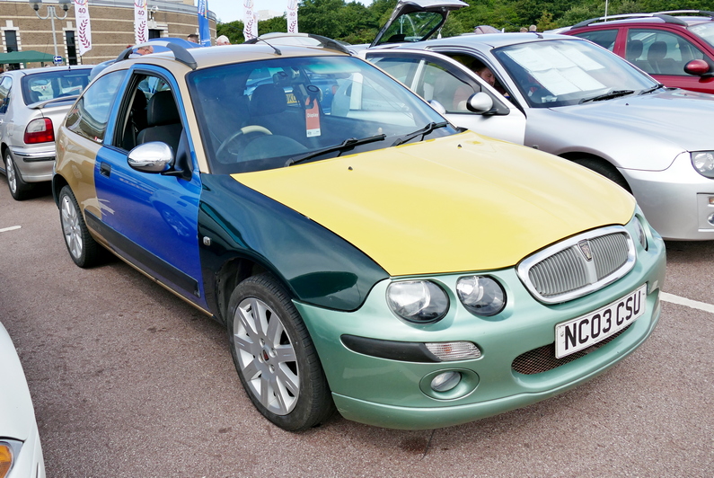 Rover 200 with multi coloured body panels at Gaydon 2023