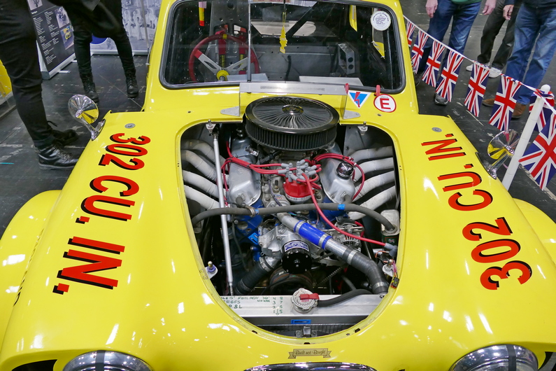 Austin A30 modified for Special Historic Saloon car racing. Engine bay.